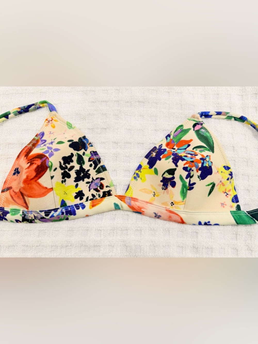 Bright Coral & Multicolor Neoprene Floral Bikini Top, XL
